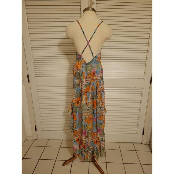 A And B Spaghetti Strap Backless Floral Print High-Low Tiered Dress Womens Small - Picture 9 of 9